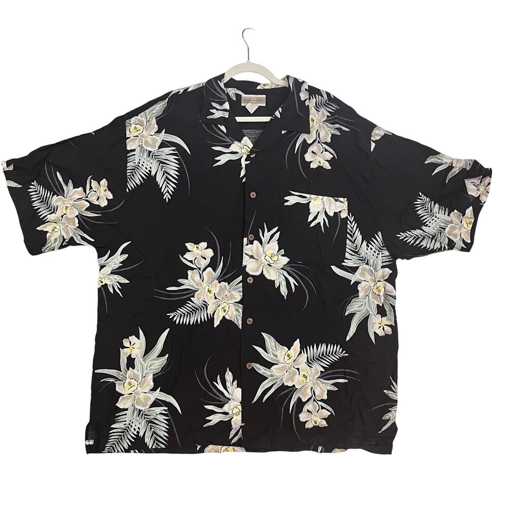 Original Island Sport Hawaiian Shirt XXL Black Floral Rayon Camp Aloha Beach